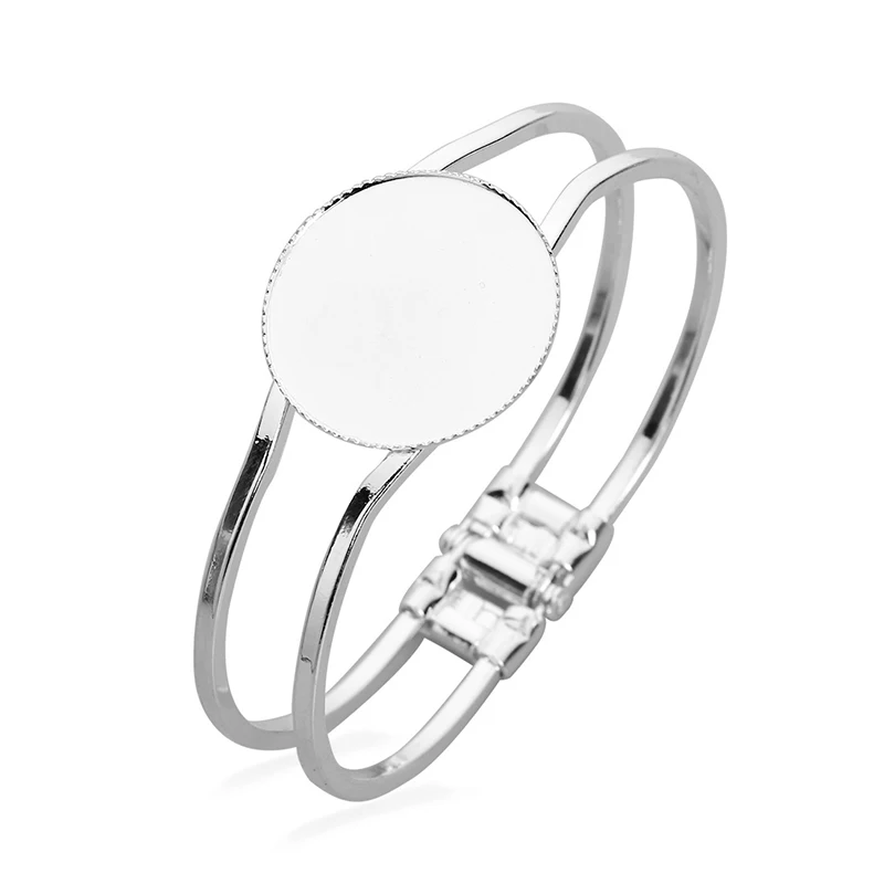 

2pcs 30mm Min Order Wholesale Silver Plated Cabochon Cameo Setting Disc Cuff Bangle&Bracelets Blank Findings for Jewelry Making