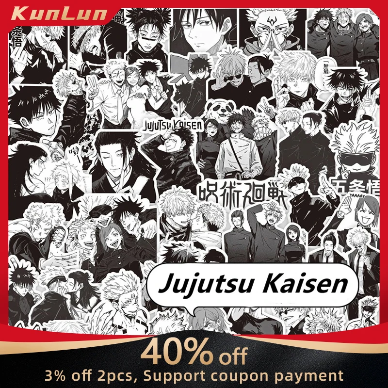 

65pcs Anime Jujutsu Kaisen Stickers Black White Comic Sticker Satoru Gojo Figure Accessories Luggage and Backpack Decoration Toy