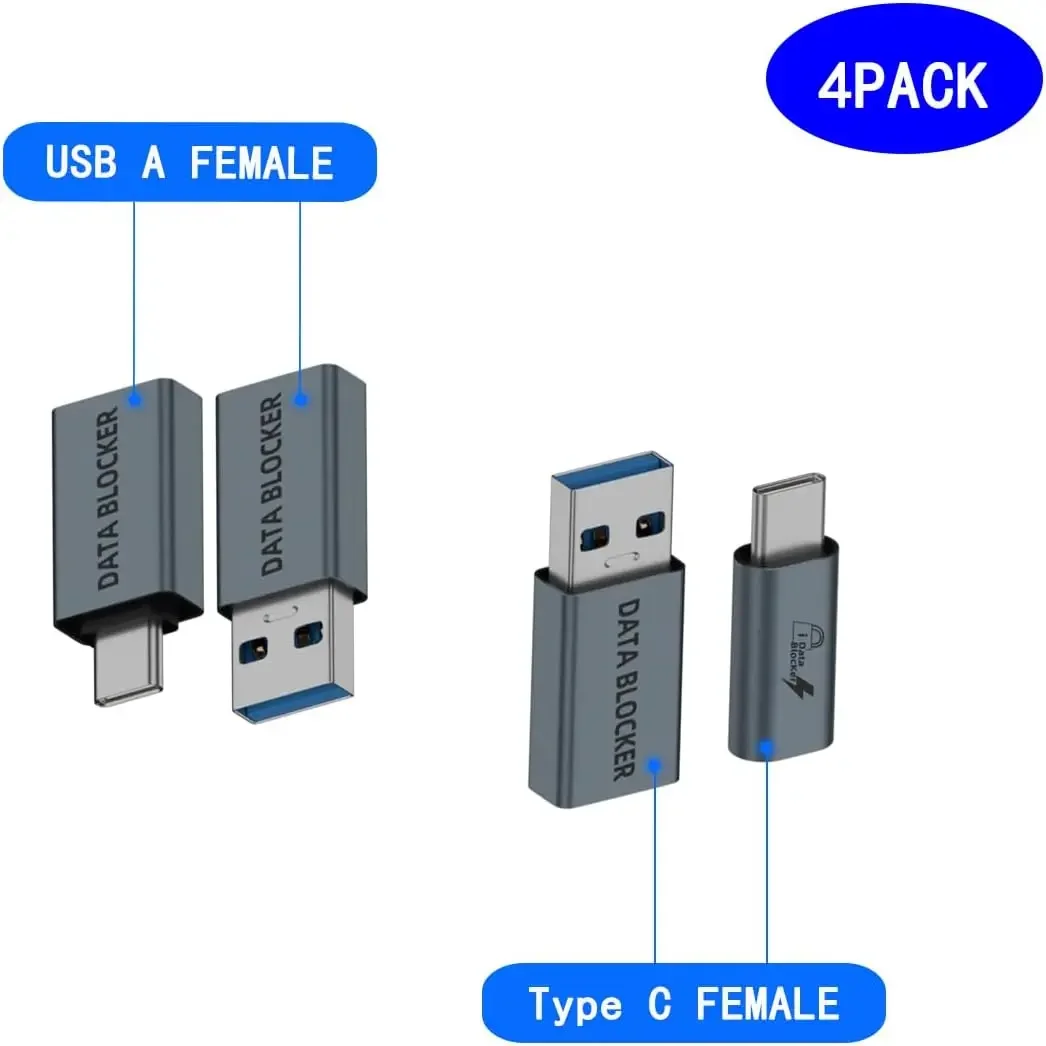 Secure Travel USB Data Blocker Adapter Set - 4-Pack, Anti-Hacking Protection