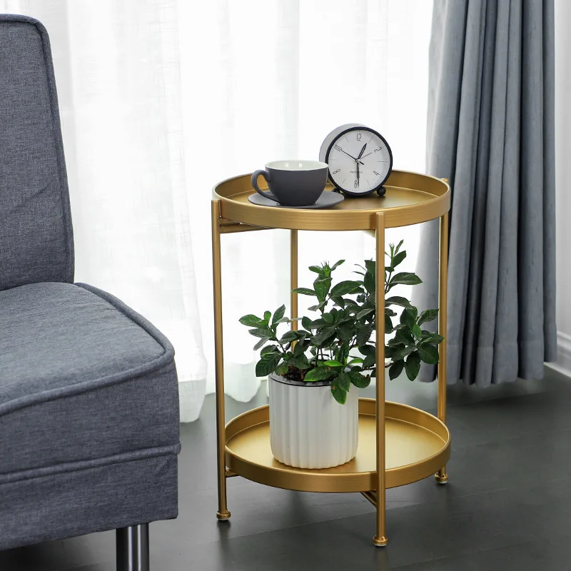 Nordic Iron Double-Layer Coffee Table Living Room Sofa and Bedside Side Table Bedroom B & B Coffee Small round