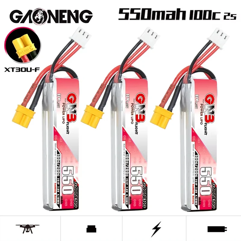 GNB 2S 7.6V 550mAh HV Lipo Battery For Happymodel FPV Racing Cine Whoop BetaFPV RC Drone 7.6V 100C With XT30U-F Plug replacement lithium battery