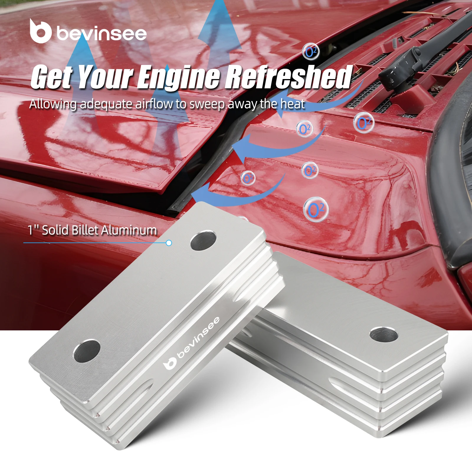 베빈시 알루미늄 후드 벤트 스페이스 라이저 스페이서 키트 (지프 체로키 XJ 1984-2001용), 자동차 액세서리