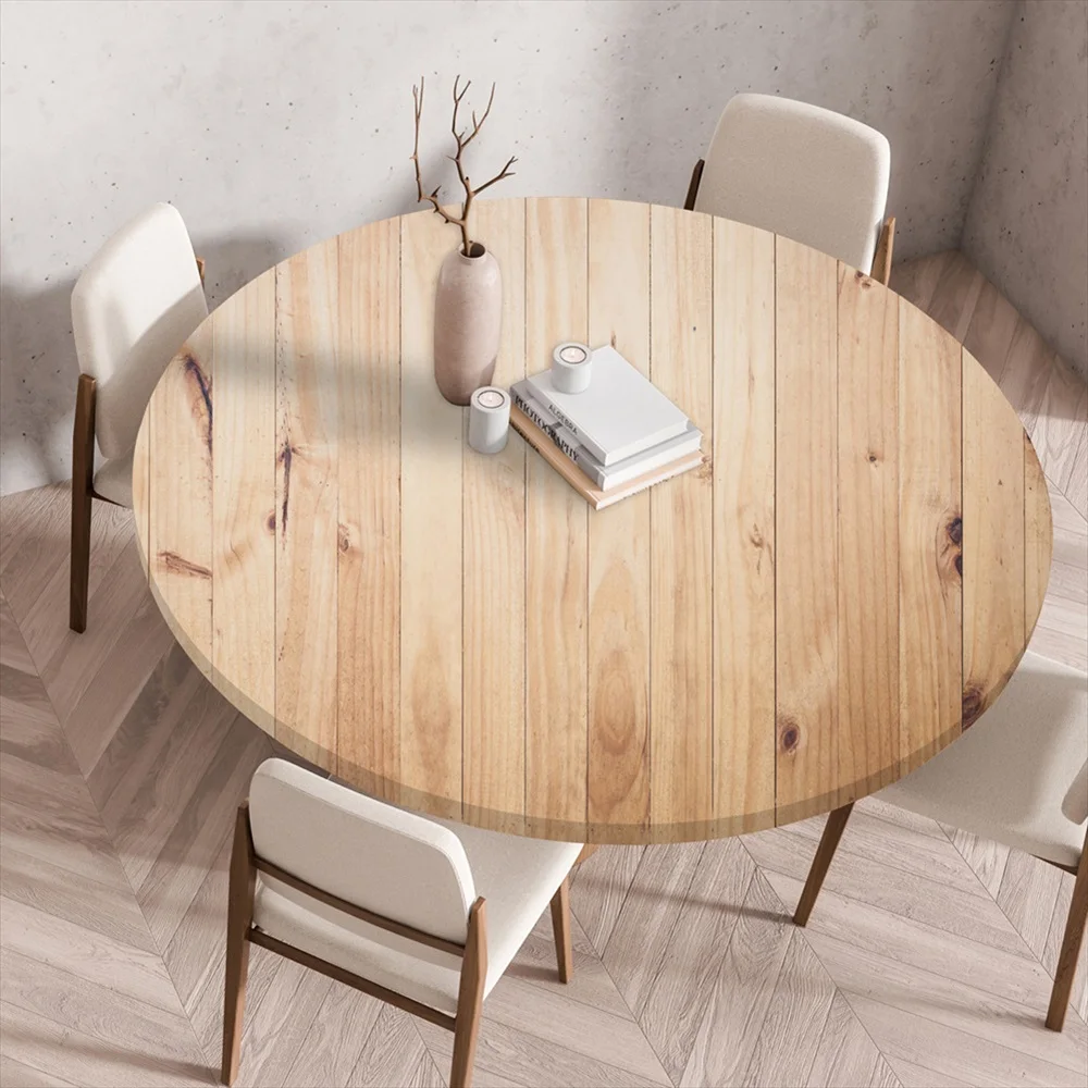 42 Inch Round Tablecloth - Wood Grain Print, Waterproof & Stain Resistant Polyester Cover For Dining, Kitchen, Party