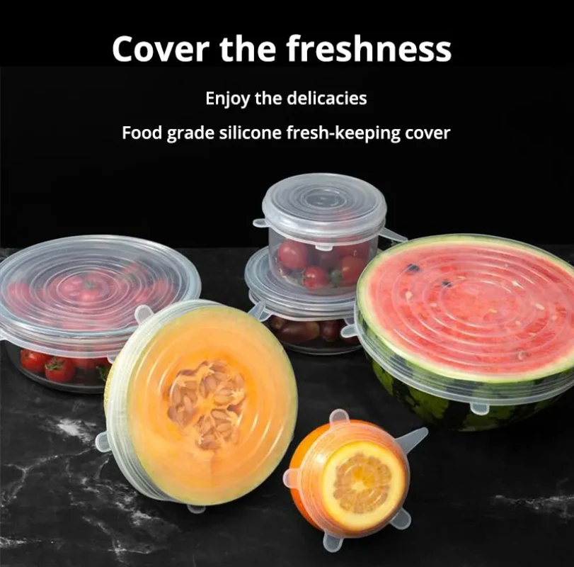 MOZHOU Transparent Silicone Kitchen 6Pc/Set Utensils Fresh-keeping Stretch Universal Bowl Cover Refrigerator kitchen accessories