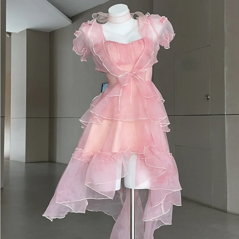 

Французское винтажное элегантное вечернее платье-мини, женское пикантное пушистое платье с открытой спиной и шлейфом, Пляжное корейское летнее платье 2023