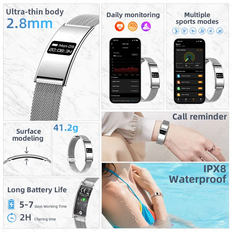 LIGE Ultra-thin Fashion Smart Wristband Pedometer Health Women Men Sports Waterproof Watch Heart Rate Blood Oxygen Bracelet 2026