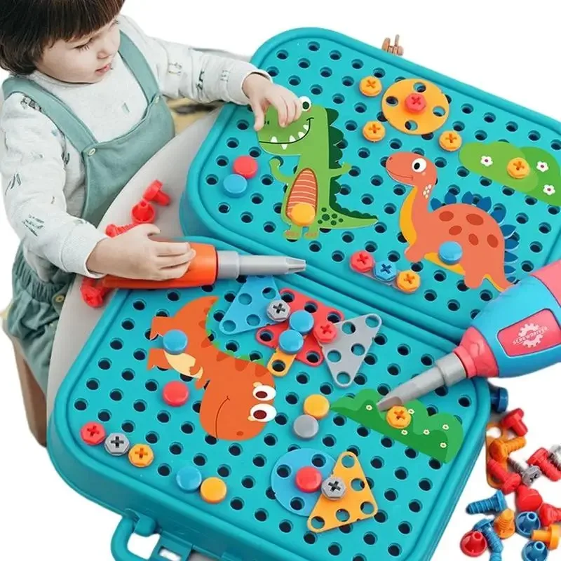 Set di strumenti per giocattoli per bambini trapano elettrico dado a vite giocattoli Puzzle 3D giochi di imitazione Dinosaur Drilling Assembly giocattoli educativi per ragazzi