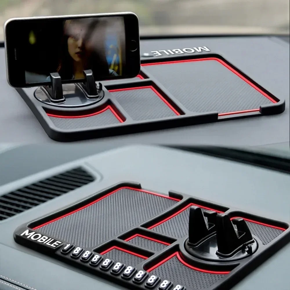 Car Anti Slip Mat Rotatable Phone Holder GPS Storage Cushion with Parking Card Slot Interior Accessories