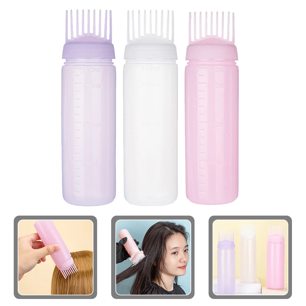 3 Pcs Hair Dyeing and Baking Oil Bottle with Water Hole for Applying Medicine Root Applicator Care Hdpe Bottles Combs