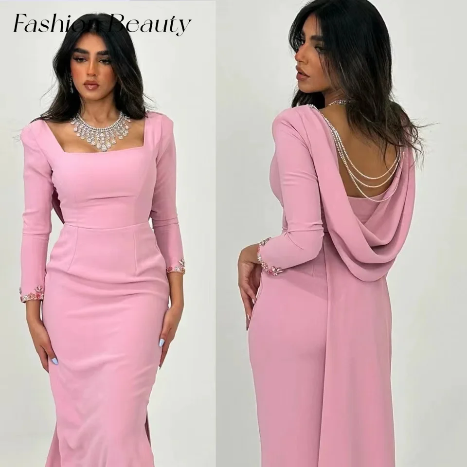 

Fashion Beauty Evening Dresses Square Neck Beads Sexy Backless Elegant Simple Party Dress For Women 2024 vestidos de fiesta