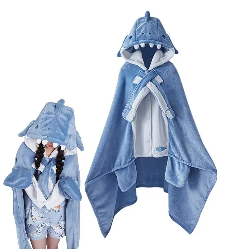 

Wearable Shark Blanket Winter Warmer For Kids Adult Soft Onesie Sleeping Hoodie Costume Cape Shawl home supplies accessories