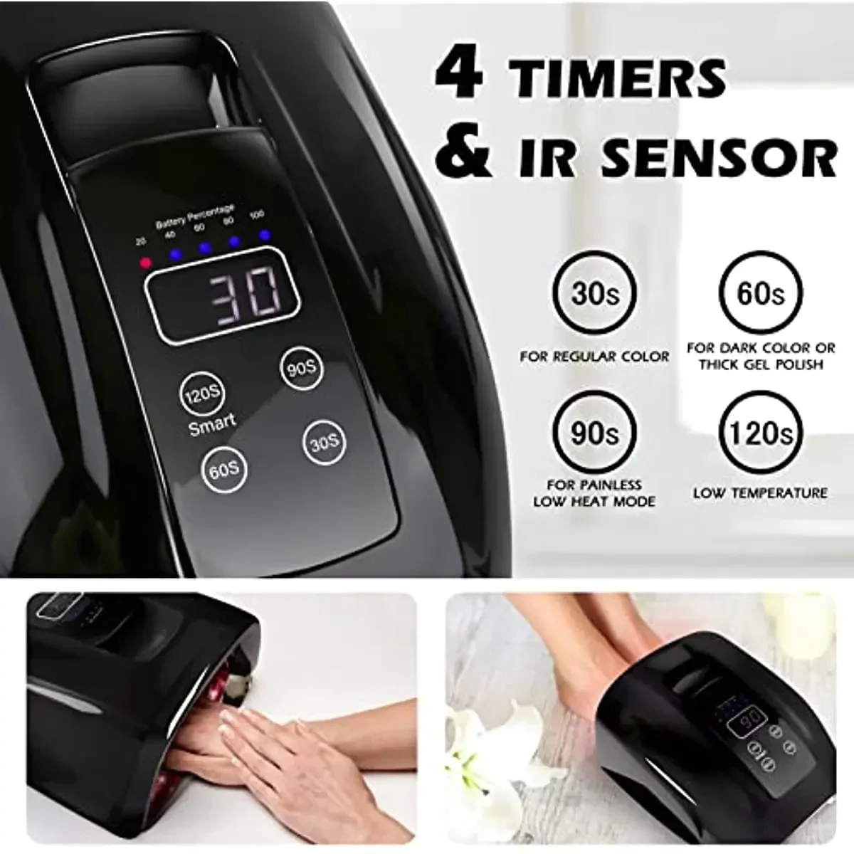 90W Rechargeable Nail Lamp with Mirror Bottom Cordless LED Light for Acrylic Nails Manicure Machine Wireless Nail UV LED Lamp 4