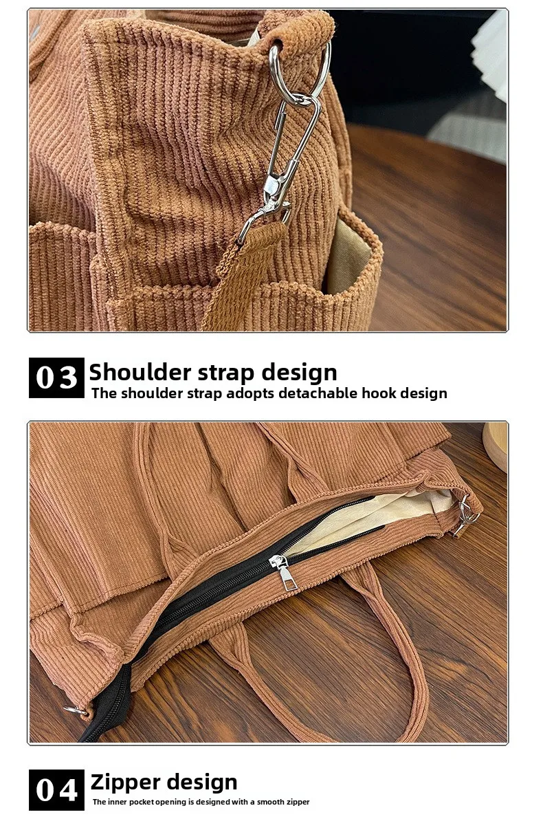 Warme Cord-Tragetasche, Geräumige Handtasche Einkaufstasche, Stilvolle & Praktische Schultertasche, Lässige Minimalistische Einzel-Umhängetasche – Detail 4