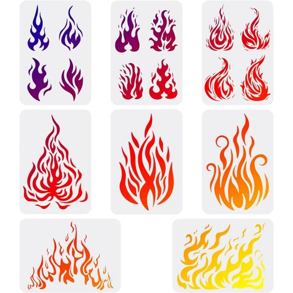 

8pcs Flames Drawing Painting Stencils Templates (11.6x8.3inch) Fire Theme Templates Decoration Fire Drawing Stencil for Painting