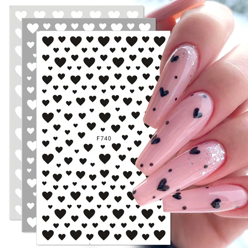 1pc 3d Nail Stickers Black Heart Love Self-adhesive Slider Letters Nail Art Decorations Stars Decals Manicure Accessories - Stickers & Decals - AliExpress