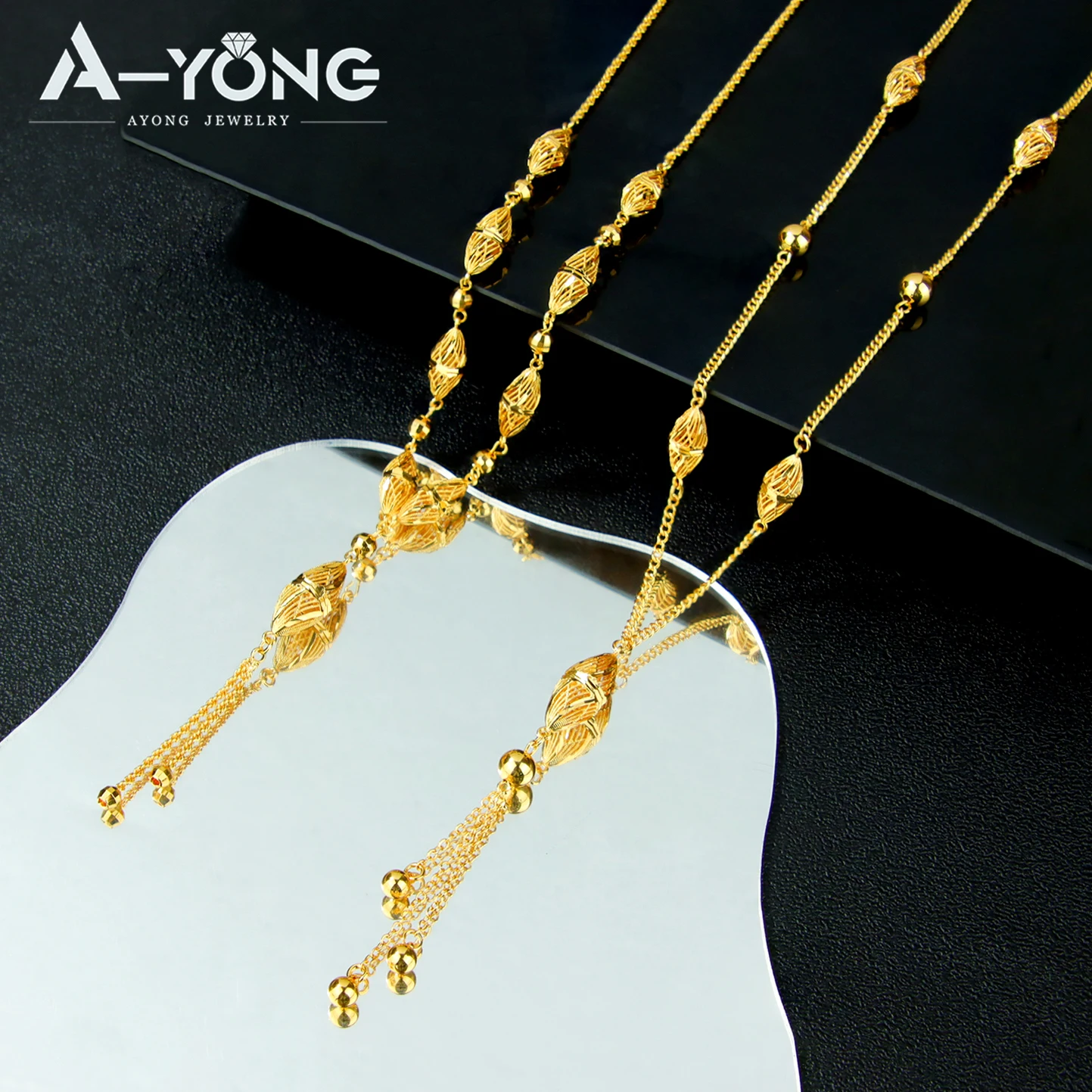 Dubai Mode Anhänger Halskette 21k vergoldet arabische Braut Hochzeit Retro lange Ketten Nigeria Frauen Event Party Schmuck – Detail 5