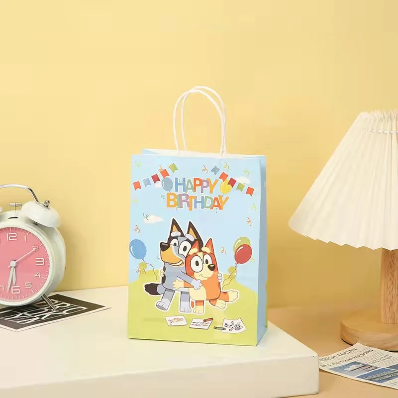 12Pcs Blue Gift Bags Bingo Gift Bags Party Supplies for Kids Cute Dog Themed Blue Paper Bag Party Birthday  Cookies Snack Bag
