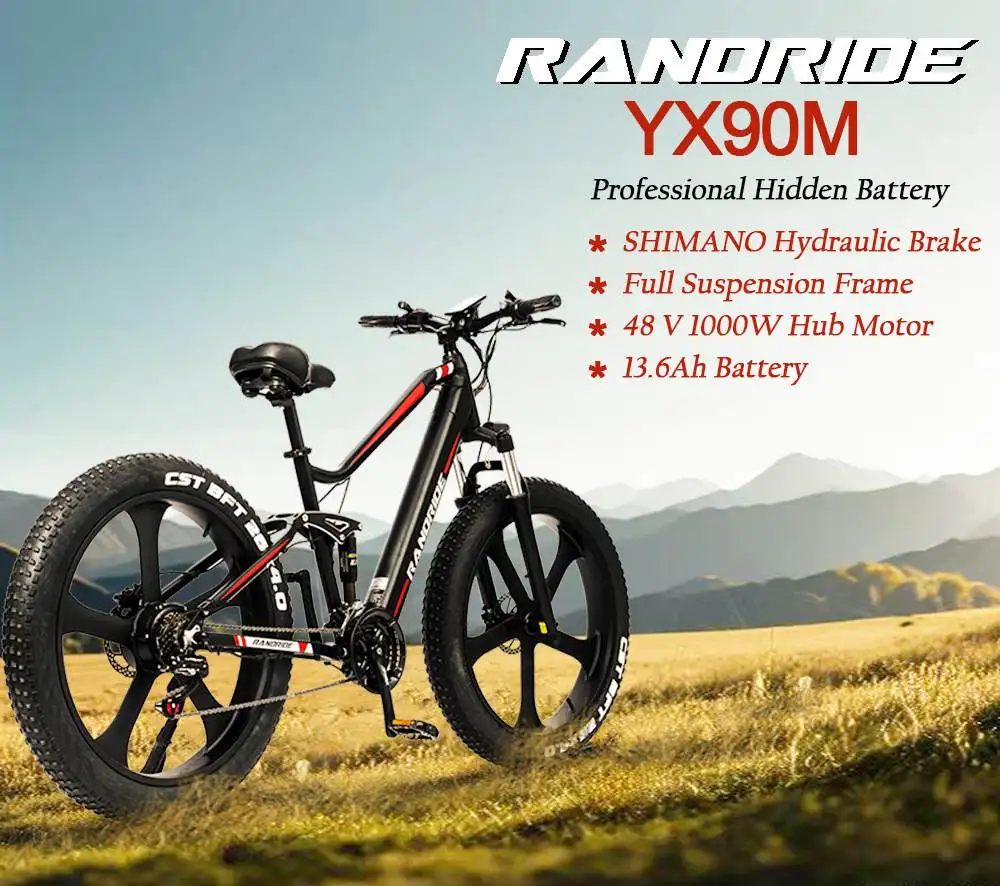 RANDRIDE YX90M Elektrofahrrad 1000W Motor 48V 13,6Ah Akku 26 Zoll Fat Tire Hydraulische Bremse E-Bike – Detail 1