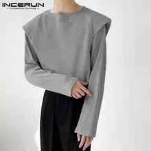 

Solid All-match Simple New Men's Camiseta Loose Comfortable Shoulder Tees INCERUN Tops 2021 Bottoming Long Sleeve T-shirts S-5XL