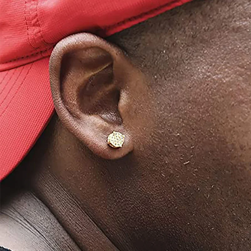 Hip Hop Iced Out Zircon Stud Earrings For Men Hippie Gold