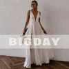 Elegant A-Line Wedding Dresses V-Neck Spaghetti Straps Split Open Back Chiffon Bridal Gown Train Vestidos De Noiva Customized 3