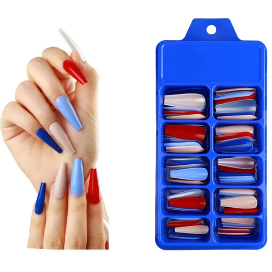 

100pcs Candy Color False Nails Long Press on Nails Set Nail Coffin Ballerina Acrylic Tips Nail Capsule Tools
