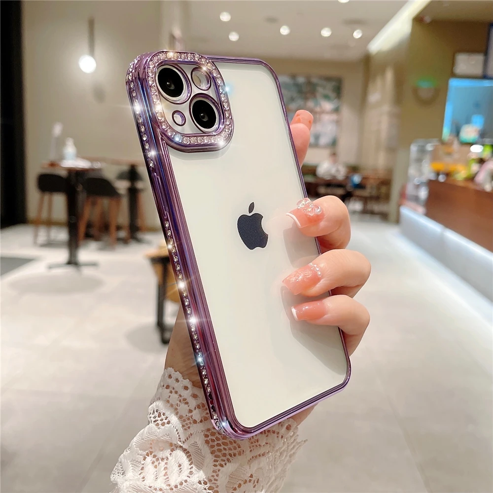Custodia Glitter Con Cristalli Per IPhone 15/14/13/12/16 Pro Max – Fondo Trasparente E Luminoso