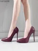Womens Wine Red Matte Leather High Heels Fashion Pointed Toe Waterproof Platform Stiletto Heels Shoes Girl Party Prom Shoes 43 5