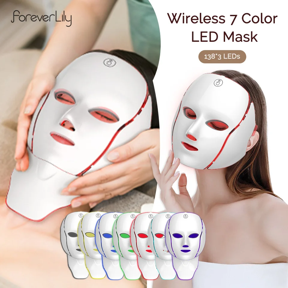 Face Neck Beauty 7 Colors LED Mask Photon Red Light Facial Care Repair Anti Aging Wrinkle Skin Tightening_voghion.com