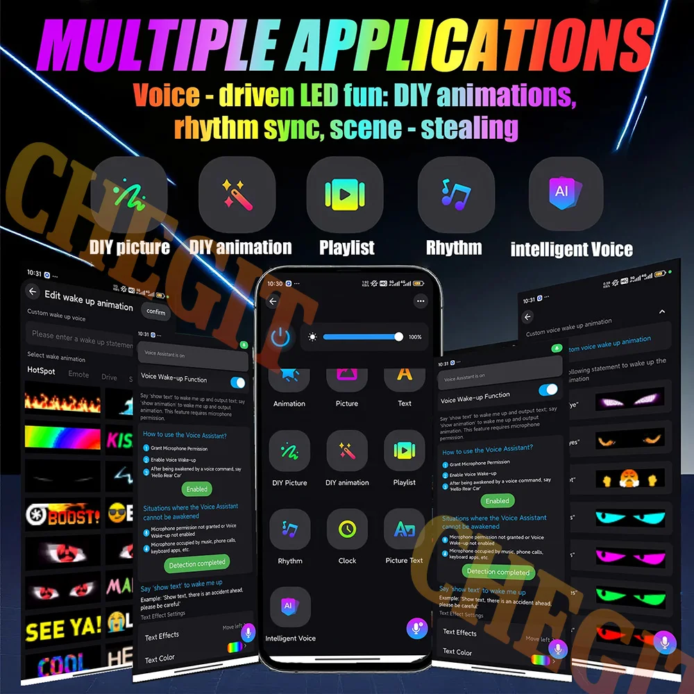 NEW AI Voice Demon Eyes Car LED APP LED Matrix Pixel Panel Night Light DIY Programmable Flexible LED Display Christmas Halloween