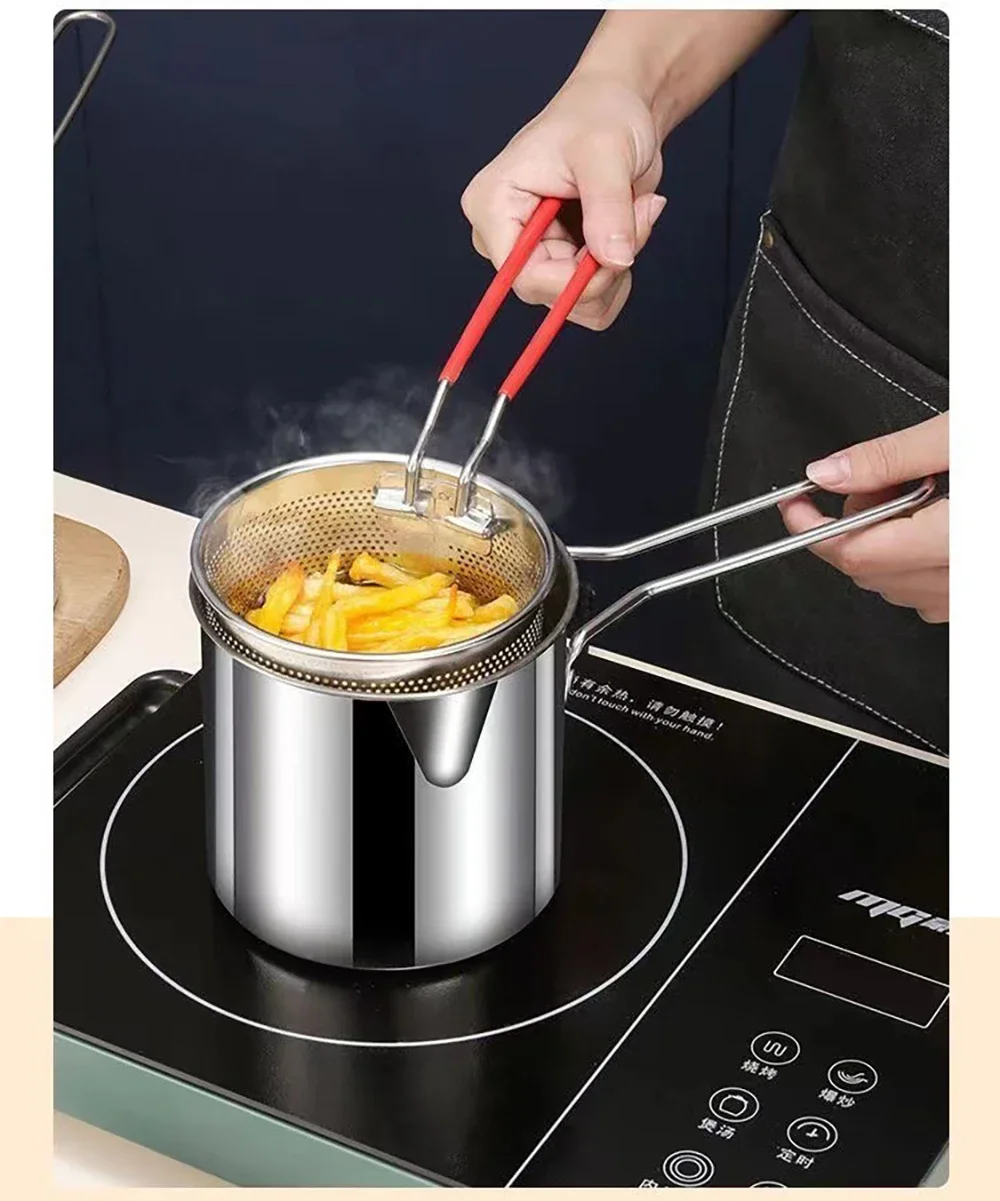 Description Picture 5 of itemDeep Fryer 304 Stainless Steel Fryer with Frying Basket Auxiliary Food Pot To Deepen Japanese Milk Pot Kitchen Appliance