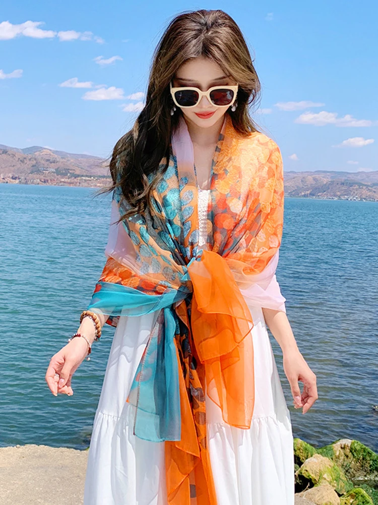WEIGEER Écharpe En Soie Pour Femme Silk Scarf Women Shawl