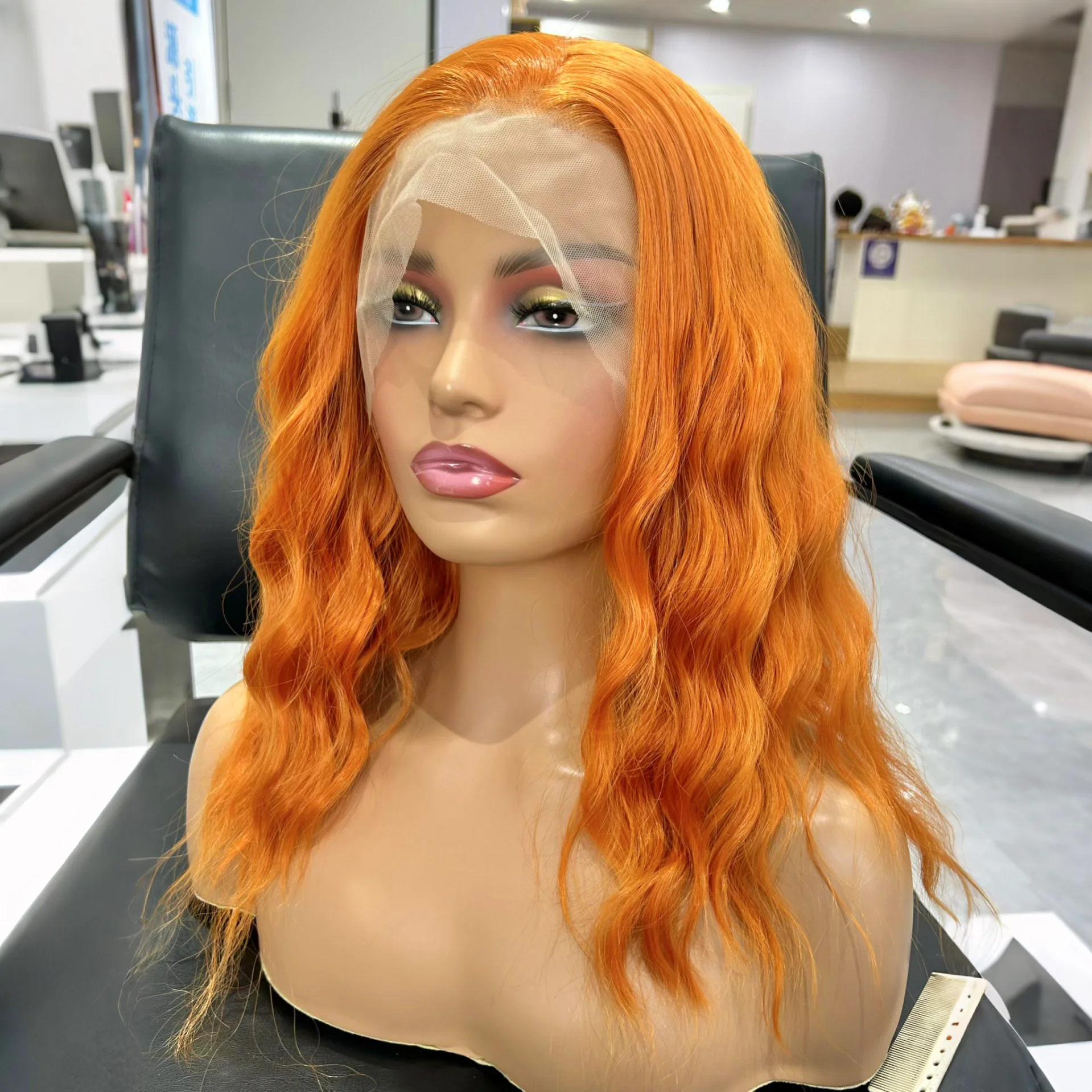 Ginger Orange Short Curly Wavy Wigs for Women Synthetic Free Part Shoulder Length Natural Wave Colored Bob Wig for Daily Cosplay