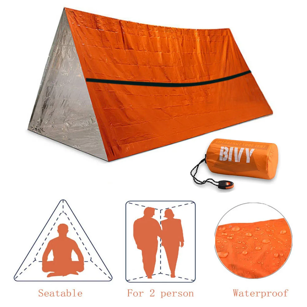2 Person Emergency Shelter Survival Bivy Tube Tent Kit Thermal Blanket SOS Sleeping Bag Waterproof Survival Equipment emergency tent