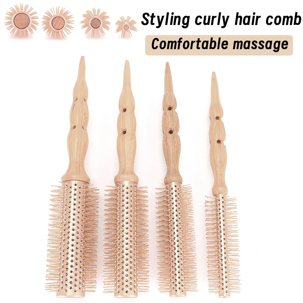 

NEW Type Salon Styling Tools Beech Wood Aluminum Tube Round Hair Comb Hairdressing Curling Hair Brush Combs For Women Barber