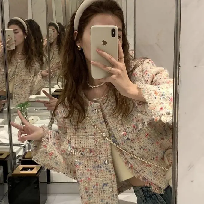 French Small Fragrant Style Rainbow Color Short Coat for Women