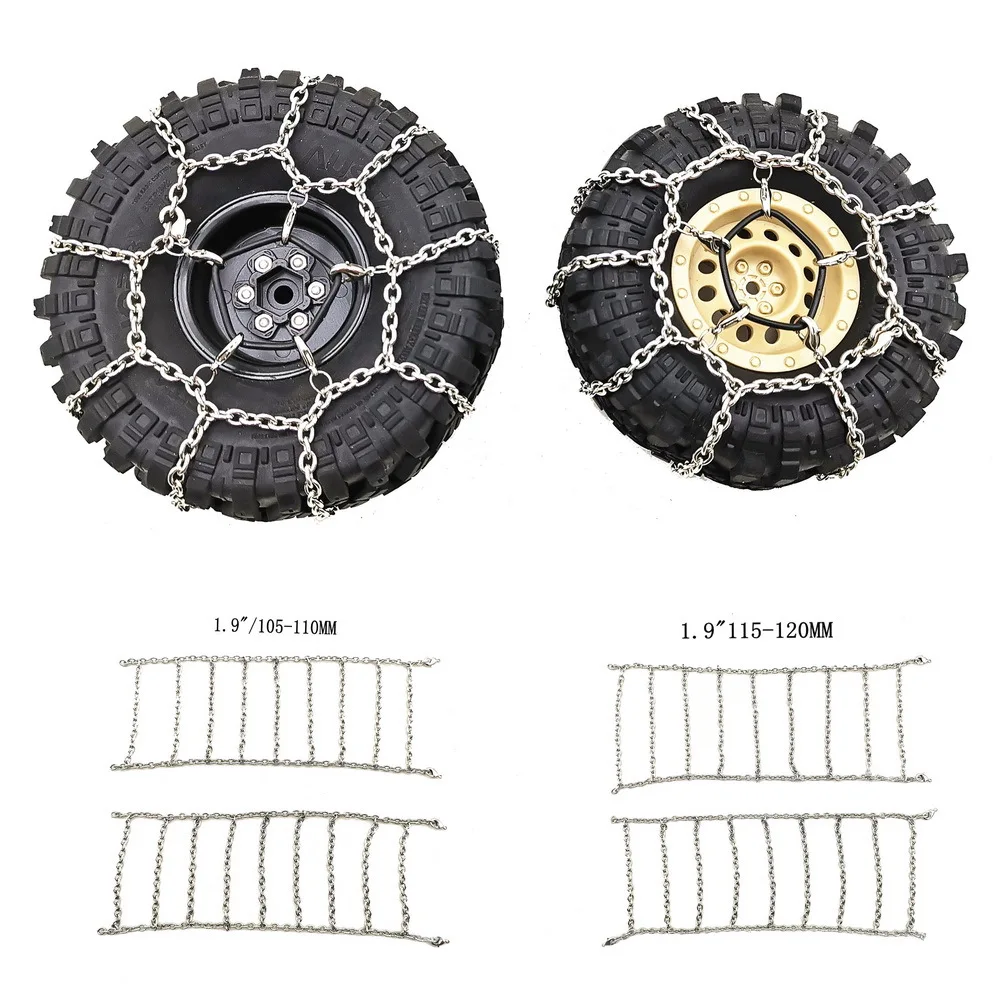 

2PCS 1.9 Inch Tires Snow Chain 110mm 120mm for Axial SCX10 II III Traxxas TRX4 Redcat GEN8 MST 1/10 RC Crawler Car Upgrade Parts