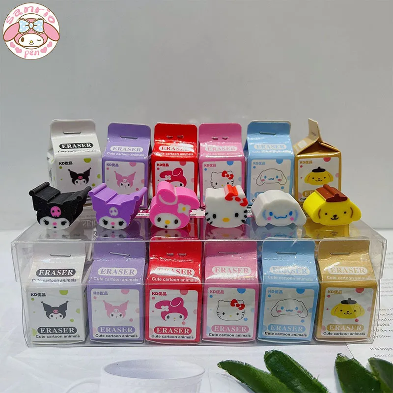 

New Sanrio 9/36pcs Eraser Cinnamoroll Kuromi Melody Boxed Cartoon Kawaii Stationery Clean Eraser School Students Birthday Gifts