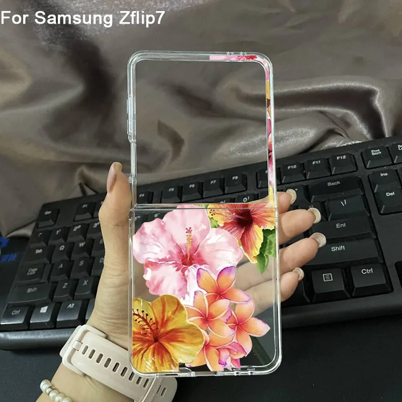 Pink Lily Flower Pattern Clear Hard PC Folding Phone Case