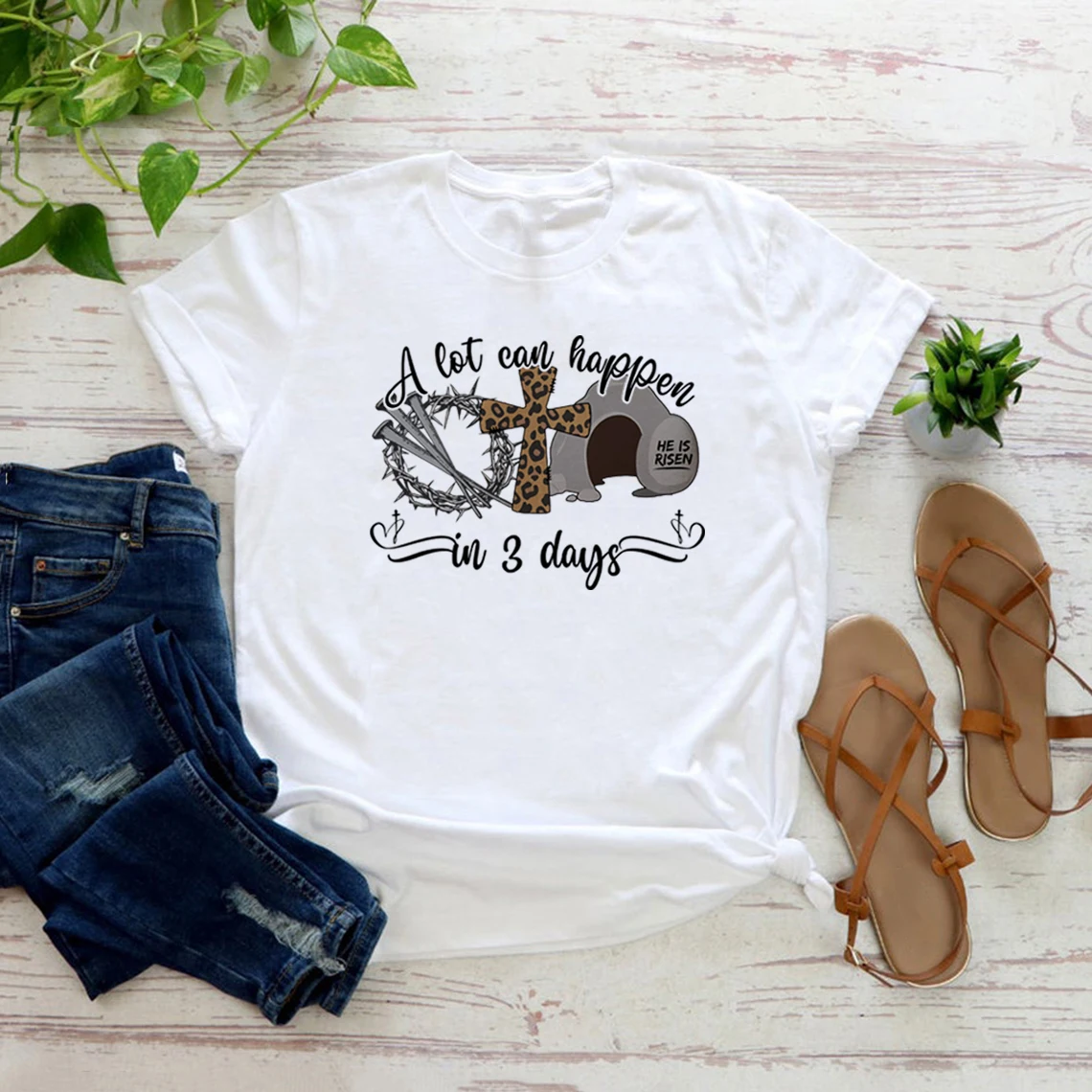 

A Lot Can Happen in 3 Days Easter T Shirt Christian Easter Tshirt He Is Risen Easter Shirt Women T-shirts Jesus Gift Casual Tops