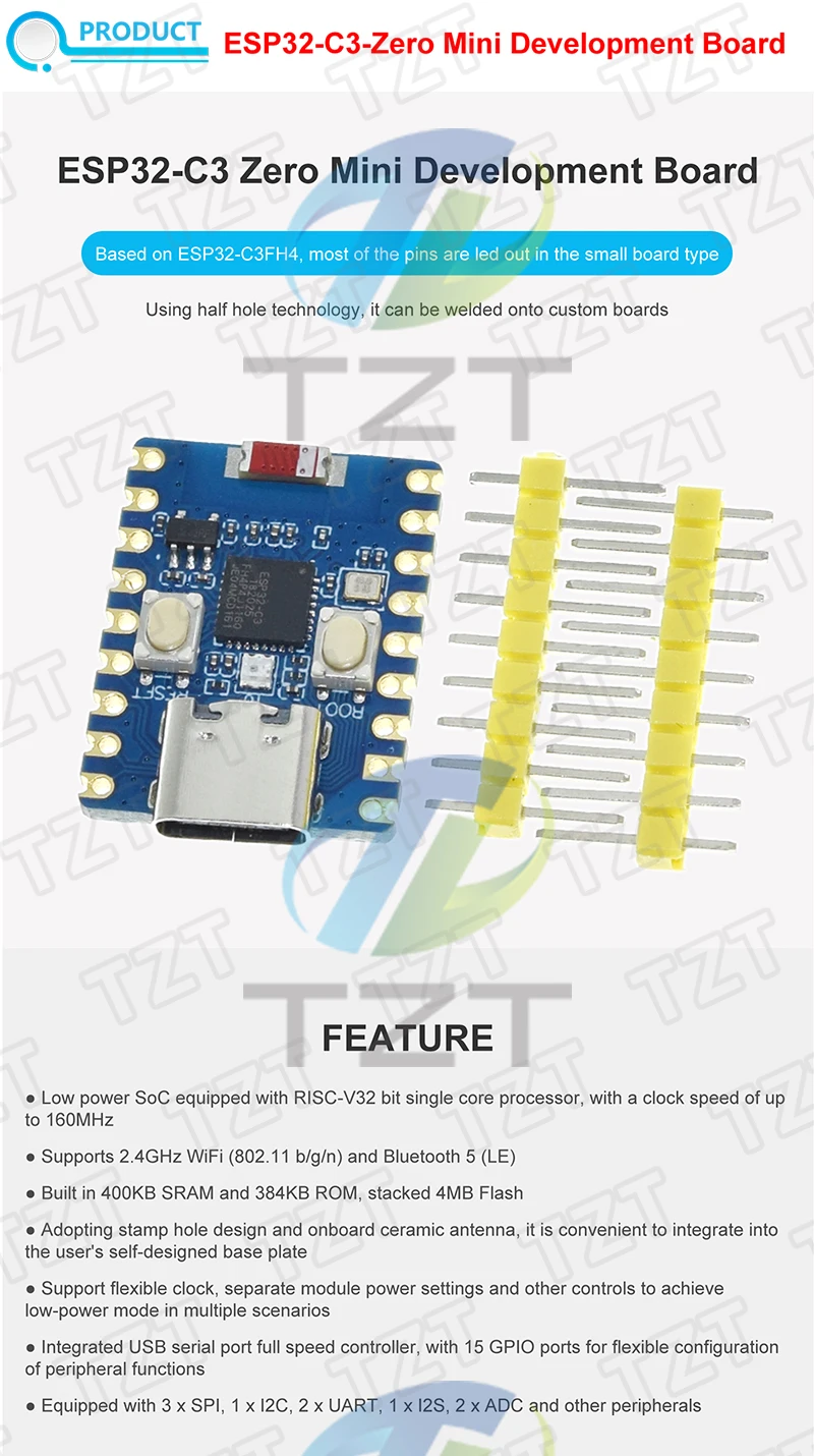 1/3/5 Stück ESP32-S3-Zero ESP32-C3-Zero Mini-Entwicklungsboard TZT WiFi+Bluetooth Ultra-kompakte Größe ESP32-S3-FH4R2 C3 Supermini – Detail 1