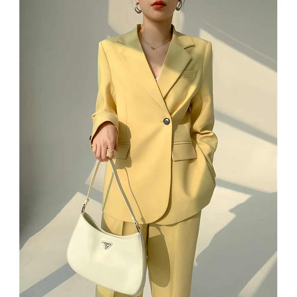 

Women Two-Piece Set Pantsuit 2023 Spring Autumn New Style Suit Blazer and Wide Leg Pants Two Pieces Female Casual Outfit