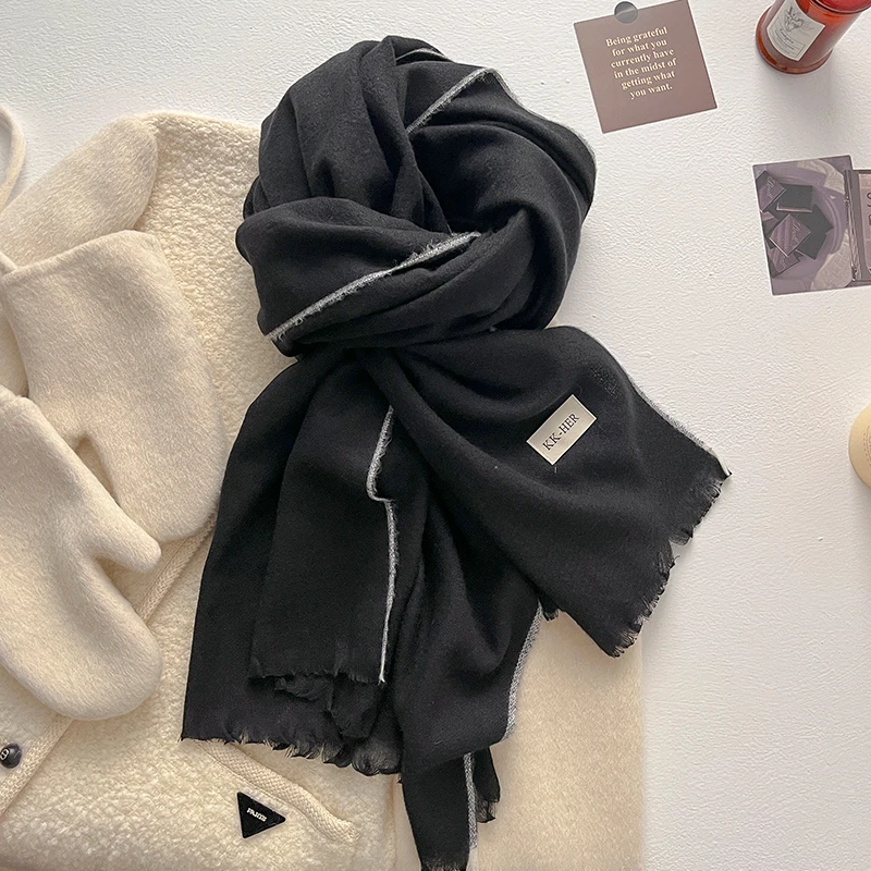 2025 New Women's Winter Wool Scarf - Long Warm Cashmere-Like Solid Color Pashmina Shawl, Wrap, Hijab, Bandana & Head Scarf