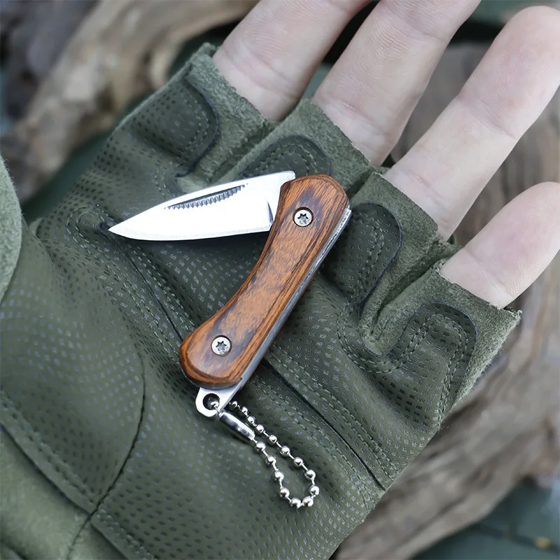 Wooden Handle Mini Pocket Knife Folding Knife Portable Keychain Unboxing Cutter EDC Survival Tool