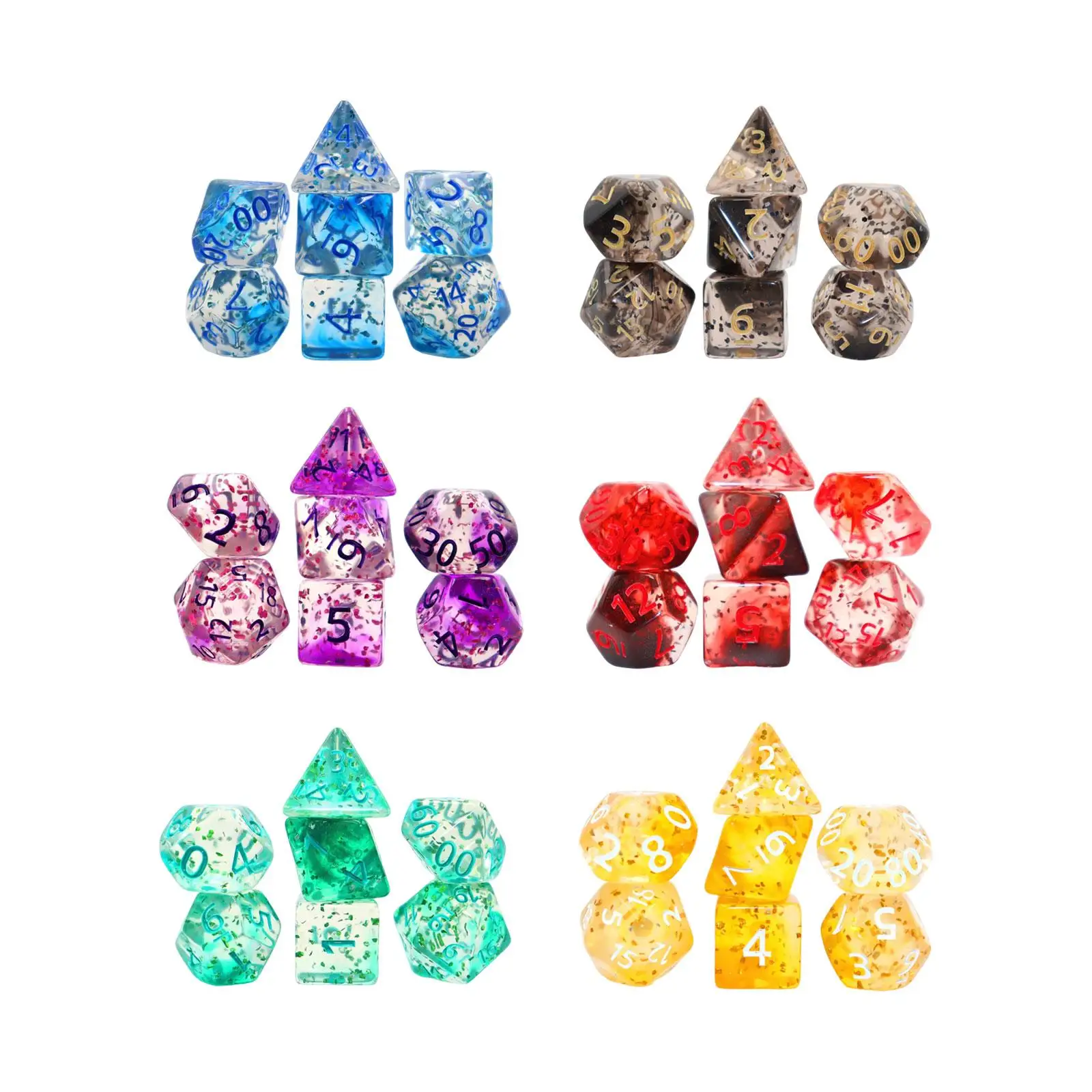 7x Acrylic Polyhedral Dices Set D4-D20 Multi Sided Dices Kids Math Teaching Aids