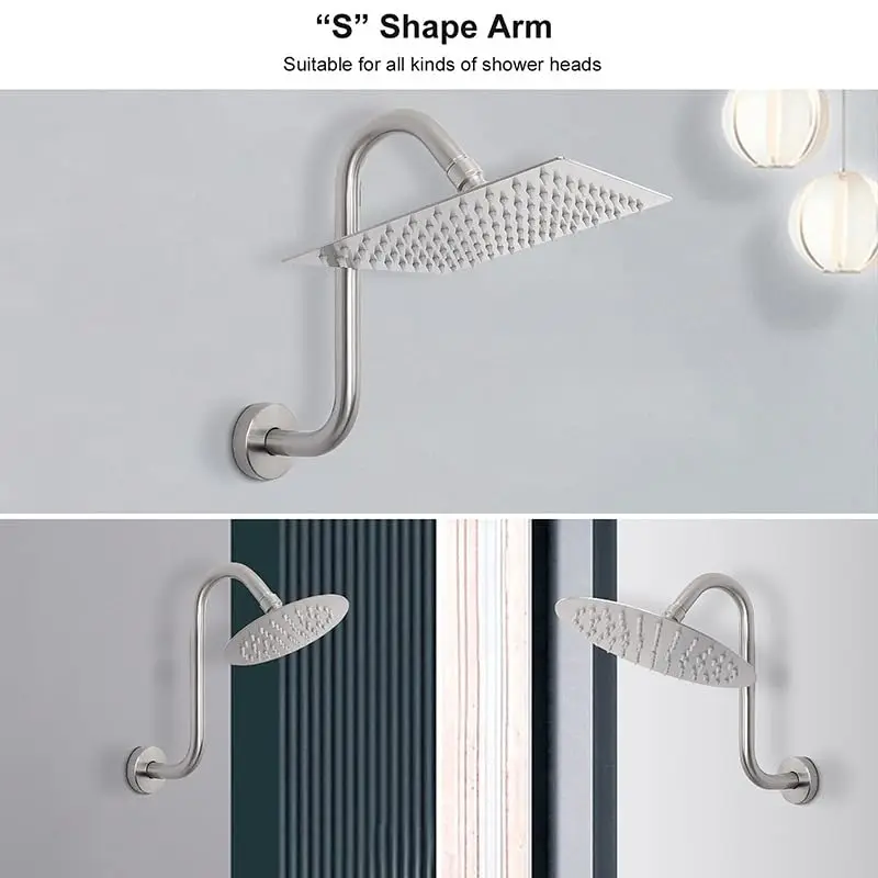 S Shaped Shower Arm Standard High Rise Shower Head Extension Pipe Shower Arm Extender Wall Mounted Bathroom Accessories