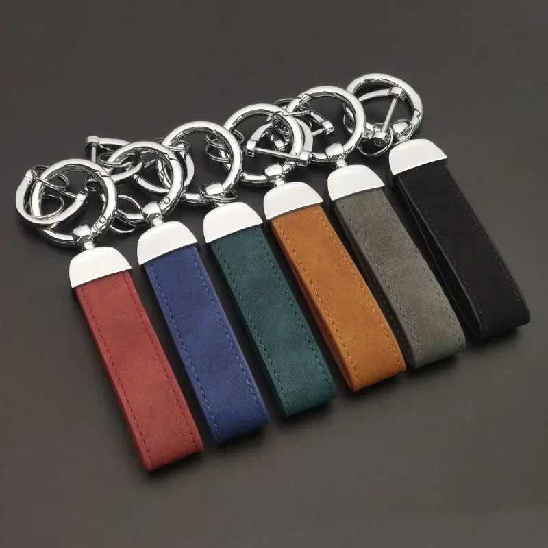 Crazy Horse Leather Keychain Car Key Chain Pendant Simple Personality Creative DIY Key Ring Gifts