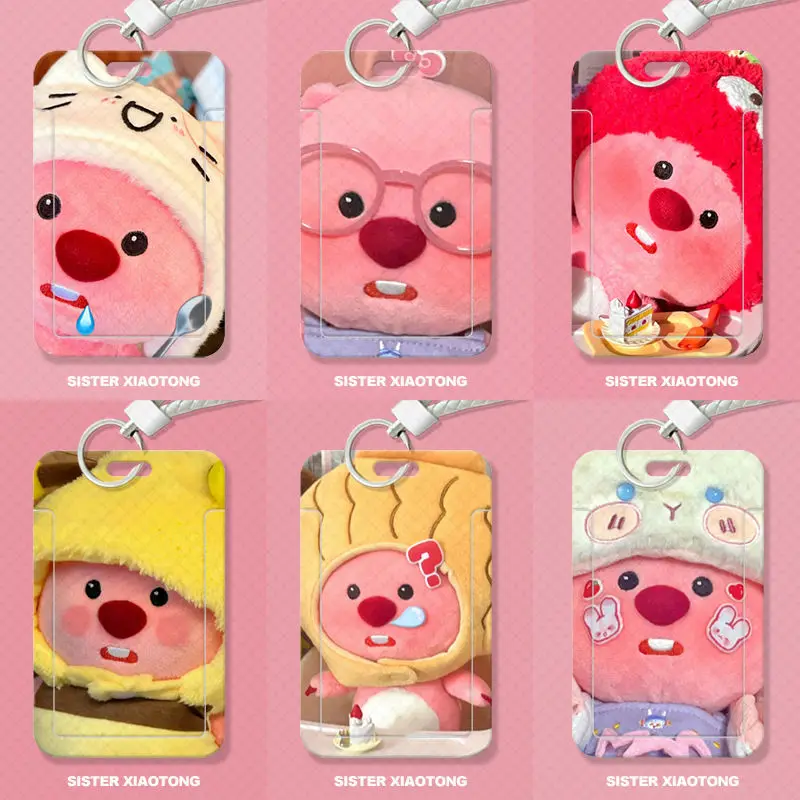 

Loopy Cute Cartoon Pink Beaver Student Slide Cover Sleeve Key Chain Kawaii Bus Card Campus Card Sleeve Backpack Pendant Kid Gift