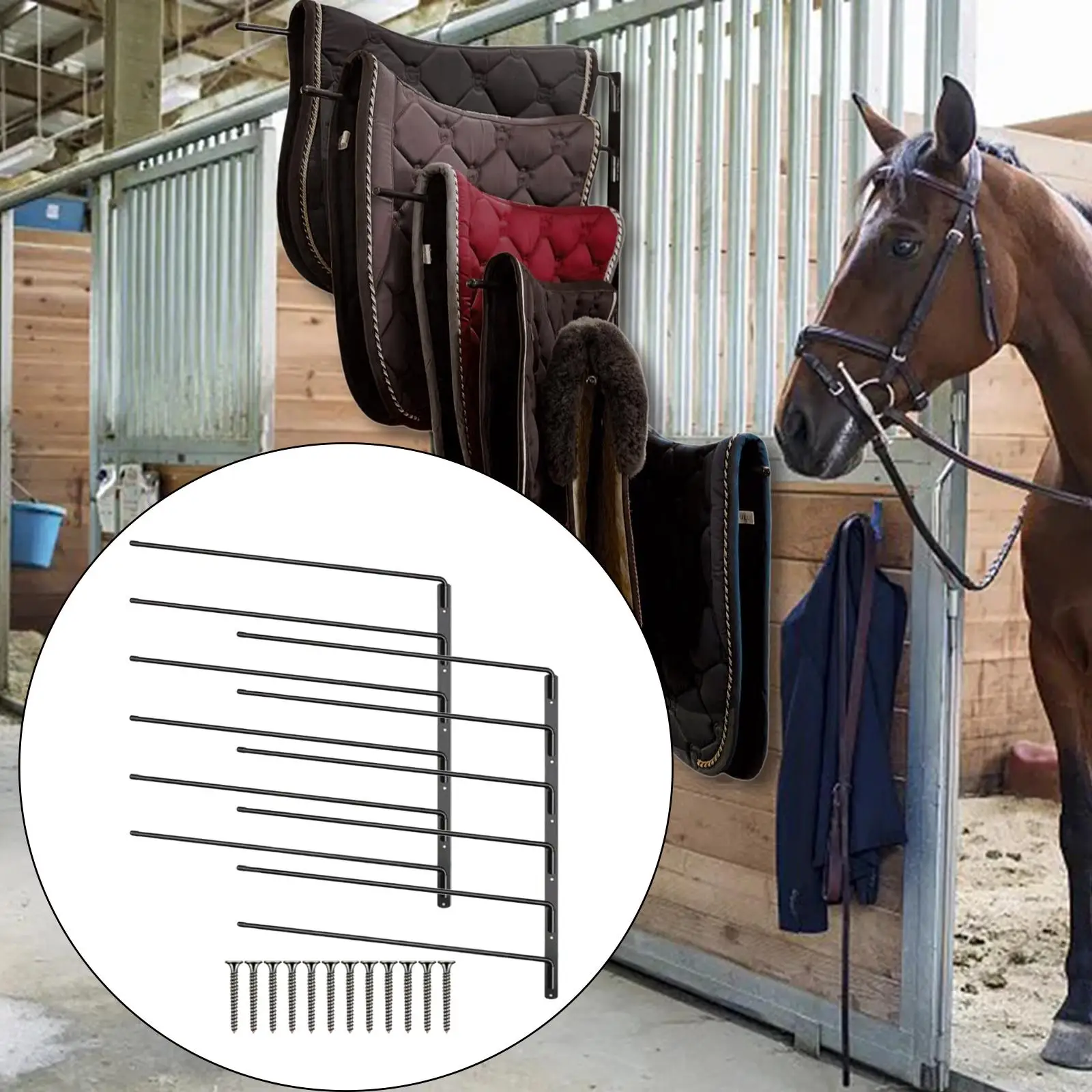 2pcs Saddle Pad Rack Horse Blanket Holder, Long Rack Arms for Various Accessories, Heavy Duty Wall Mount Saddle Rack Stand