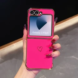 Electroplated Simple Love Heart Soft Case with Airbag Bumper and Glossy Finish - Galaxy Z Flip5 (Rose red)